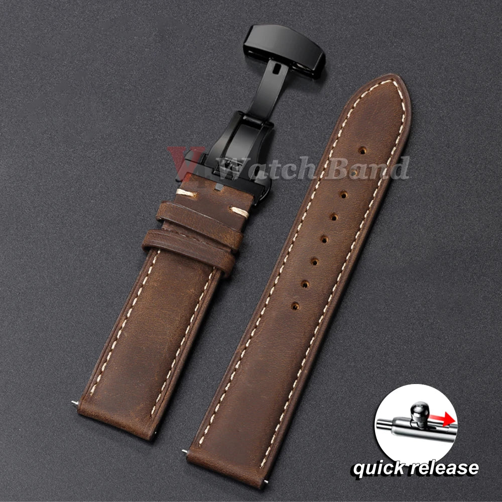 Genuine Calfskin Leather Watchband for Omega Business Watch Band for Seiko 22mm 20mm 18mm Butterfly Buckle Stitching Brown Strap