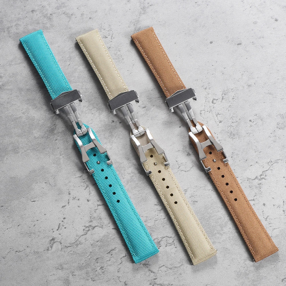 Deployant Sailcloth Watch Strap 20mm 22mm Two-Side Waterproof Nylon Quick Release With Folding Buckle Watch Band for Omega