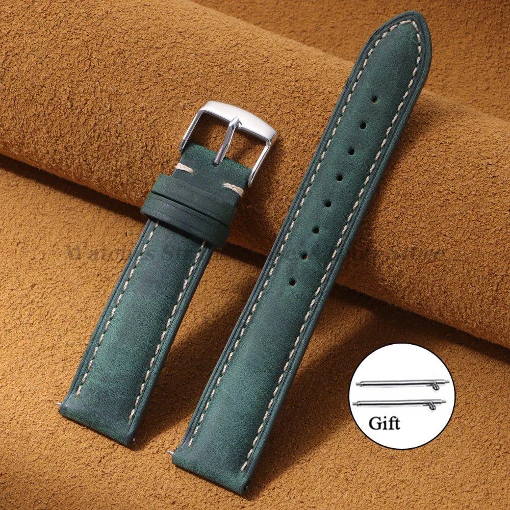Cowhide Leather Watch Strap 14/16/18/24/22/20mm for Samsung Galaxy Watch7/6/5 Band for Xiaomi Redmi Watch Quick Release Bracelet