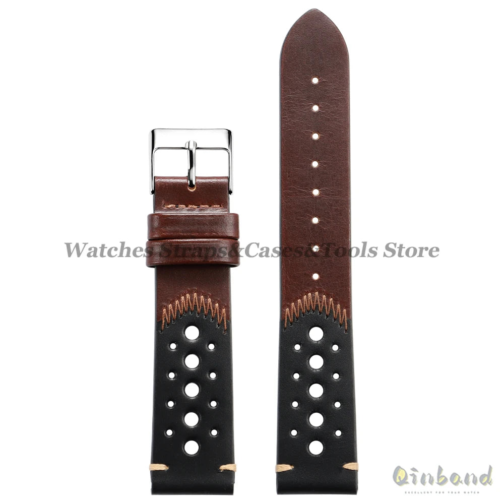 20mm 22mm Vintage Oil Wax Leather Watchband Breathable Porous Wristband Stitching Cowhide Strap for Omega for Seiko Watch Bands