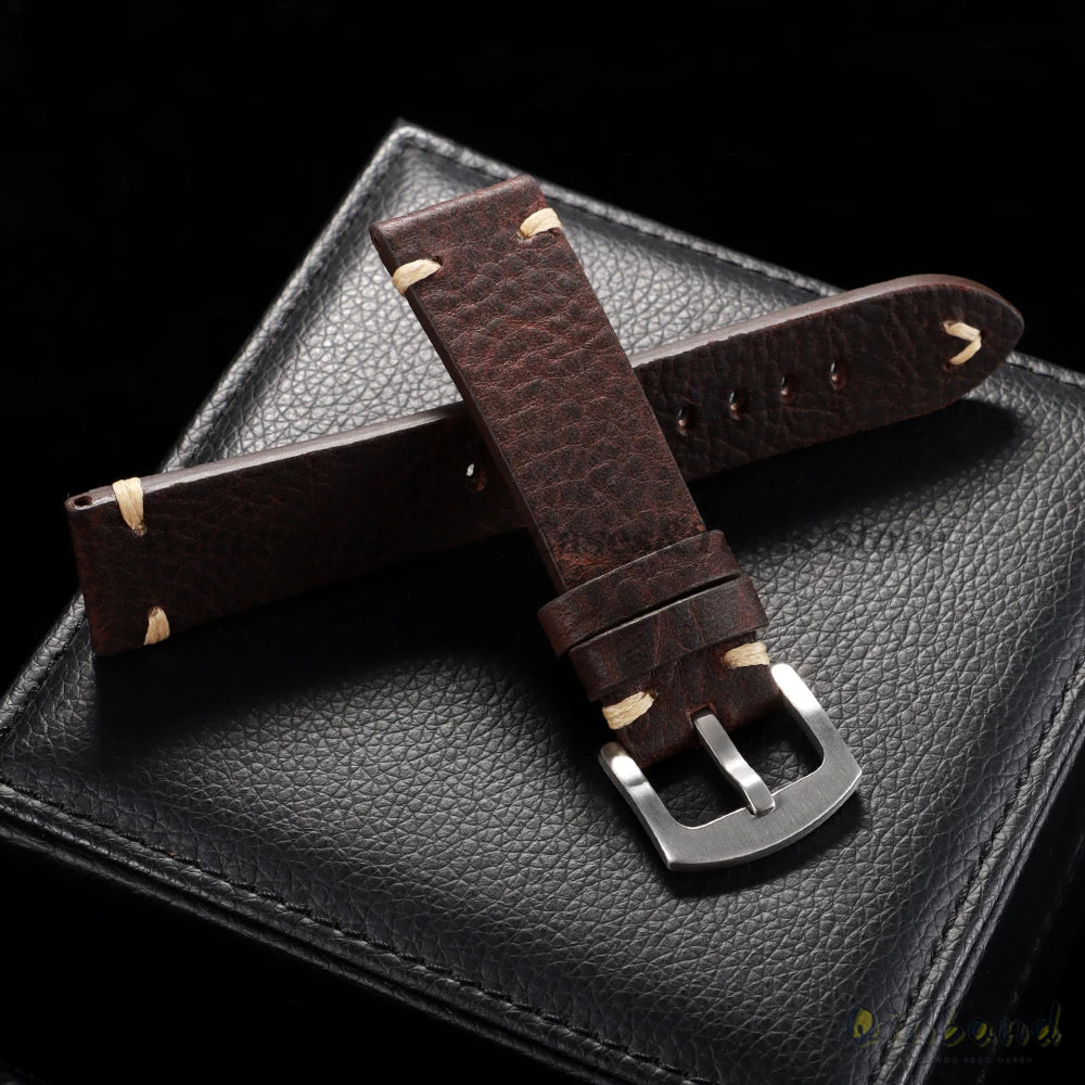 18mm 20mm 22mm Genuine Leather Watchband Old Black Brown Men Women Vintage Handmade Stitching Bracelet for Seiko for Omega Strap