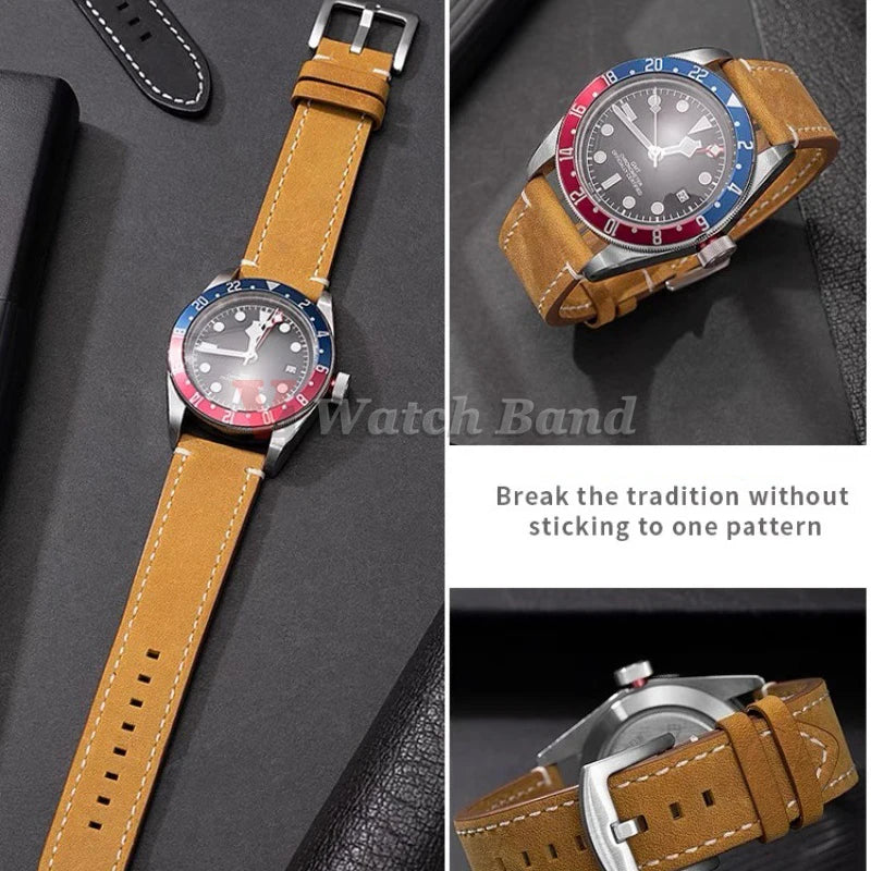 18mm 19mm 20mm 21mm 22mm 24mm Straps Retro Cowhide Watchband for Huawei Gt2/Gt3 Belt Black Yellow Brown Strap for Samsung Galaxy