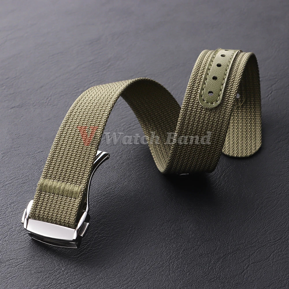 20mm Nylon Strap for Seiko for Tudor Loop Fastener Watchband Men Green Military Waterproof Wrist Bracelet for Omega Replacement