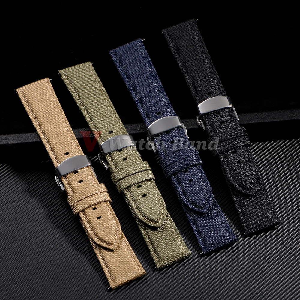 Sailcloth Watch Strap 20mm 22mm Nylon Bracelet for Omega for Seiko Business Men Women Butterfly Buckle Quick Release Watchband
