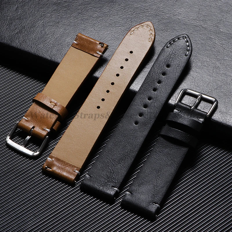 Leather Watch Band 18mm 20mm 22mm 24mm Soft Vintage Bracelets Men Women Quick Release for Omega for Huawei Watch GT4 46mm Strap
