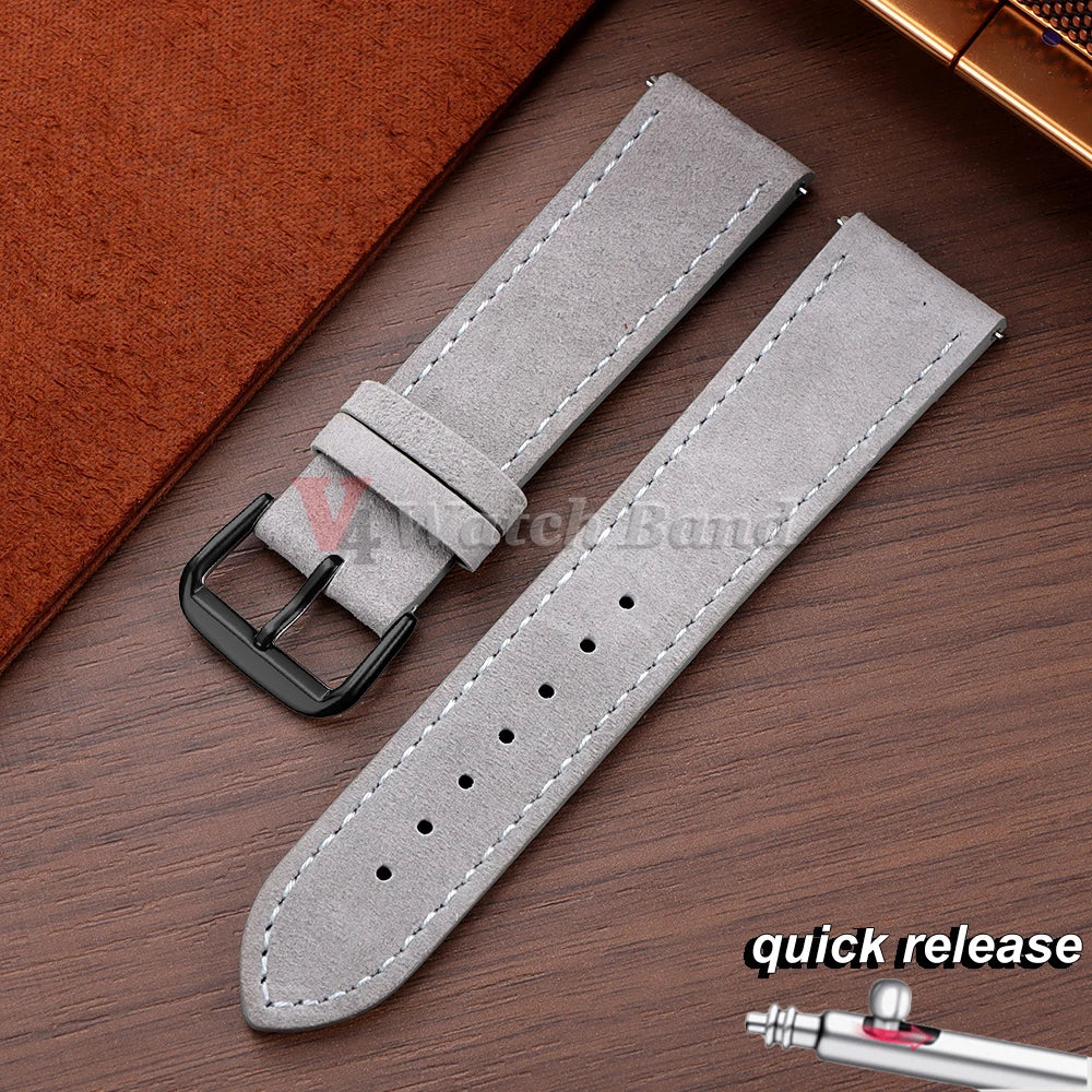 Vintage Suede Watch Strap 18 19mm 20mm 22mm for Seiko for Huawei Stitching Quick Release Bracelet for Samsung Watch 8/7/6/5/4/3