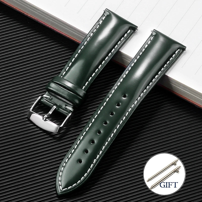 Polished Cowhide Strap for Omega 20mm 22mm Stitching Wrist Bracelet for Seiko Polish Vintage Watch Band for Citizen