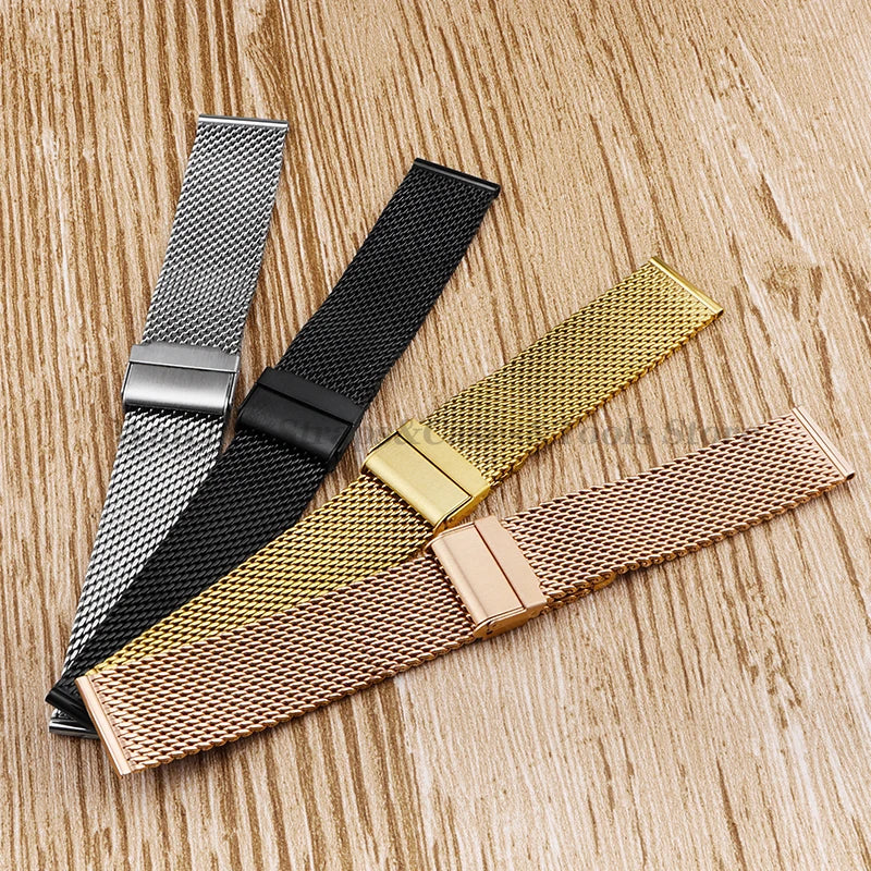1.0mm Milanese Mesh Watch Band 3mm Thick Shark Mesh Strap Stainless Steel Quick Release Bracelet Folding Buckle18/20mm 22mm 24mm