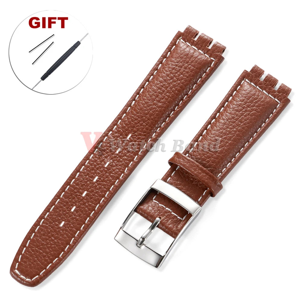 For SWATCH Watch Strap 17mm Genuine Cowhide Bracelet Calfskin Watch Band Men Women Waterproof Sport Replacement Watchband