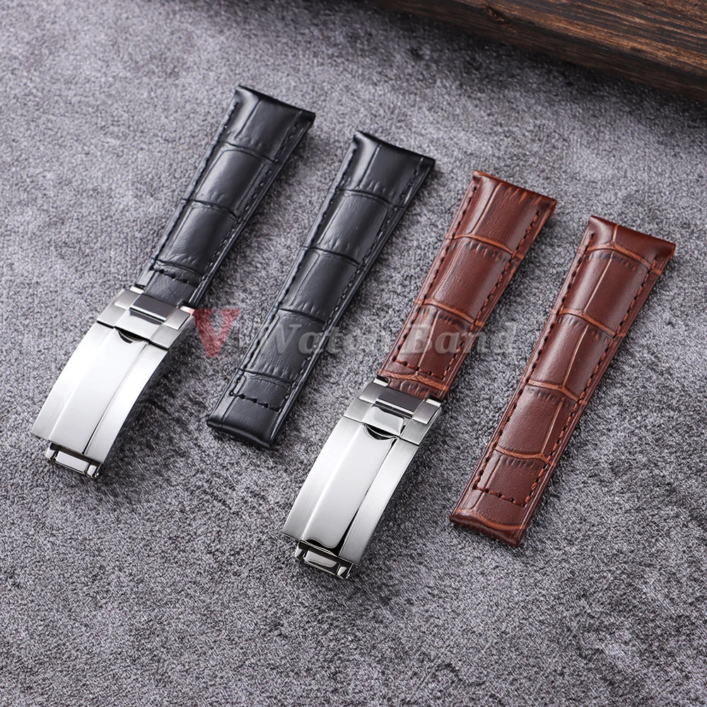 20mm Watch Band for Rolex SUBMARINER Yacht-Master DAYTONA GMT Cowhide Leather Men Strap Waterproof Wrist Belt Watch Accessories