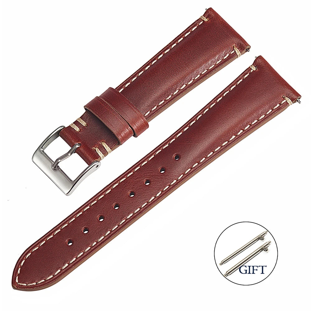 Retro Cowhide Watch Strap for Seiko for Casio 20mm 22mm 24mm Watch Accessories Men Women Red Wrist Belt Bracelet