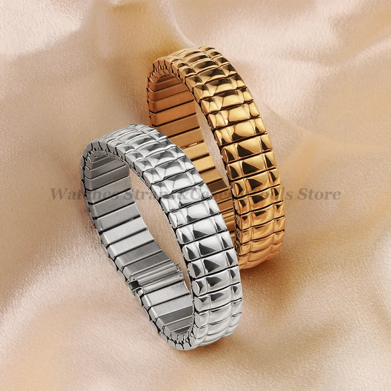 12mm 14mm 16mm 18mm 20mm Stretch Expansion Stainless Steel Watch Band Strap Metal Elastic Belt Accessories Men Women Bracelets