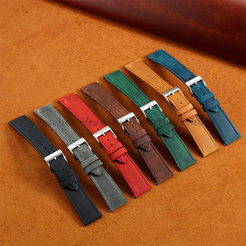 Crazy Horse Cowhide Leather Watch Strap 18mm19mm 20mm 21mm 22mm 24mm Butterfly Buckle Bracelet for Omega Smart Vintage Watchband