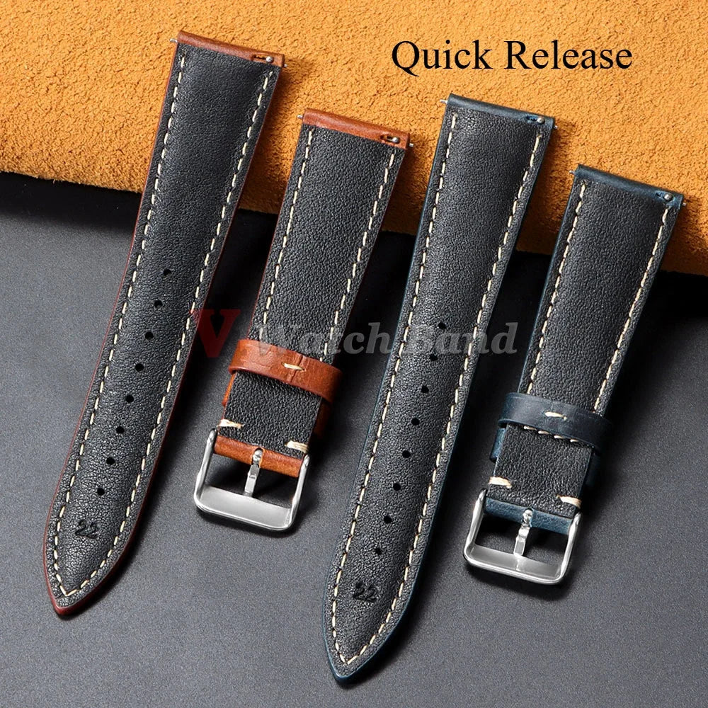 Vintage Oil Wax Genuine Cowhide Watch Strap 18mm 19mm 20mm 22mm 21mm Brown Watchbands for Samsung Galaxy Watch Band Bracelet