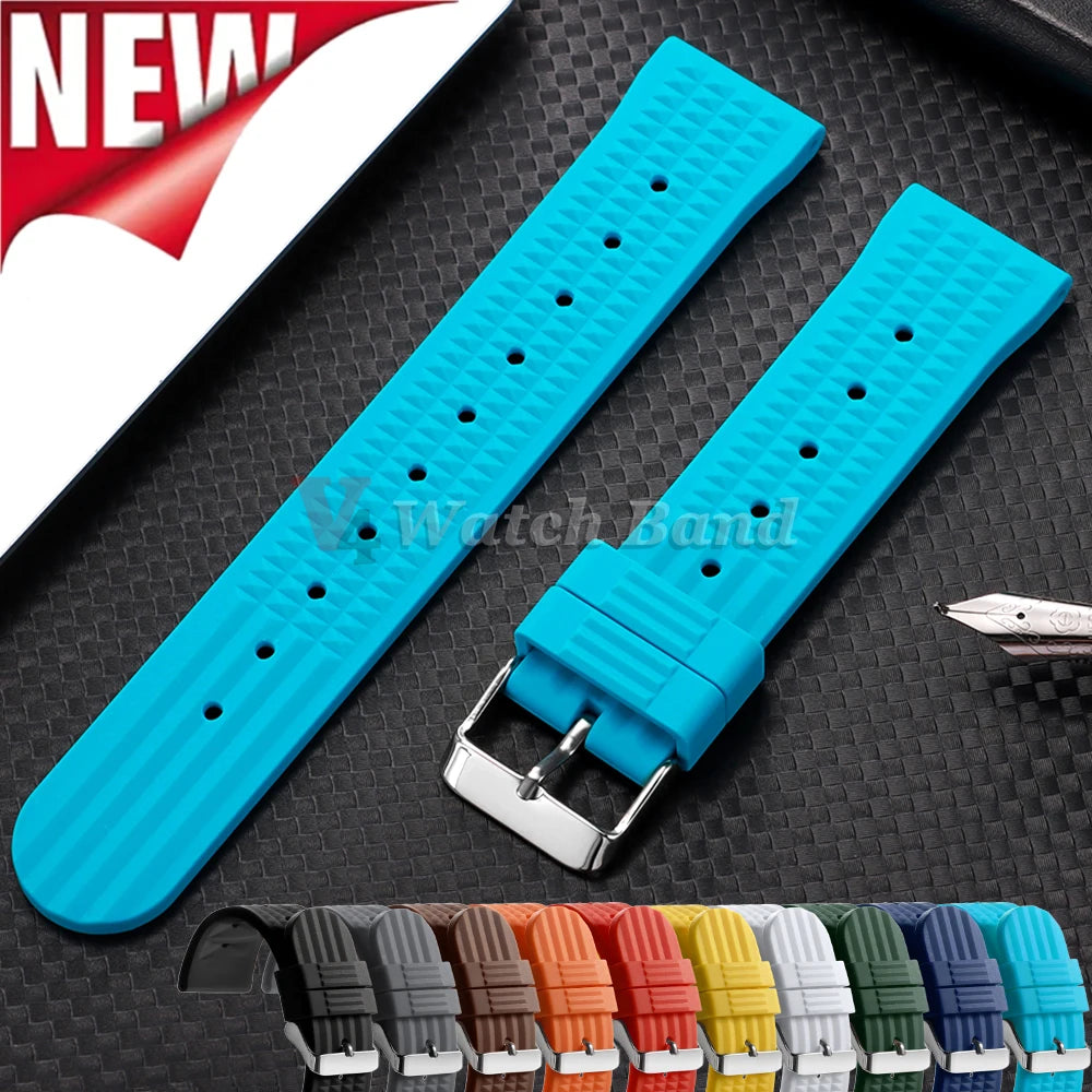 Premium Rubber Band for Seiko Watch Strap 20mm 22mm Flat-end Universal Silicone Rubber Bracelet Wrist Strap Soft for Smartwatch