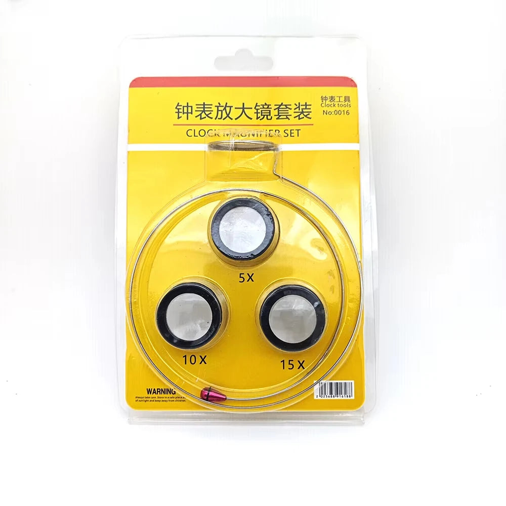 1/Set 5X 10X 15X Magnifying Glass Clip on Magnifier for Watchmaker Jewelry Watch Repair Tools Magnifying Glass Kit Service Tool