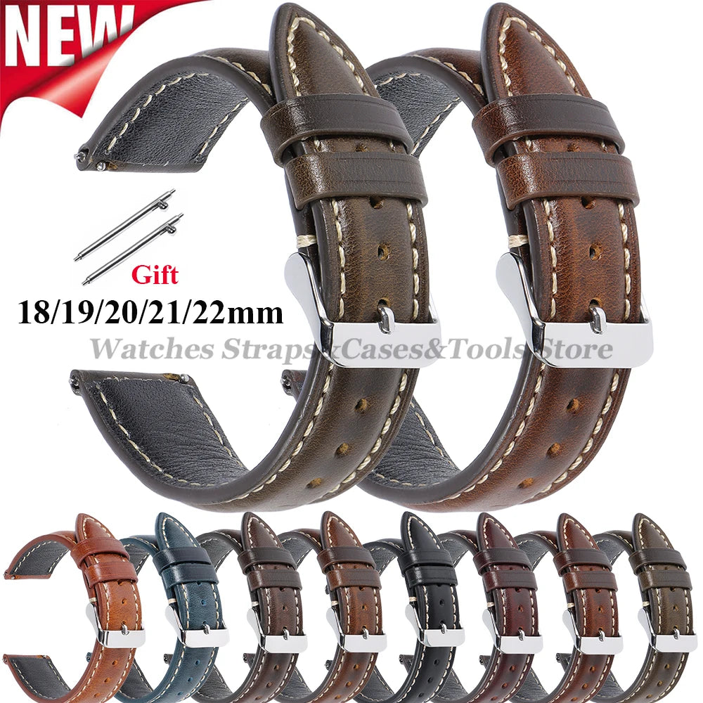 Vintage Oil Wax Leather Watch Strap 18mm 19mm 20mm 21mm 22mm for Huawei Watch GT4/GT3mm Quick Release Universal Men's Watchbands