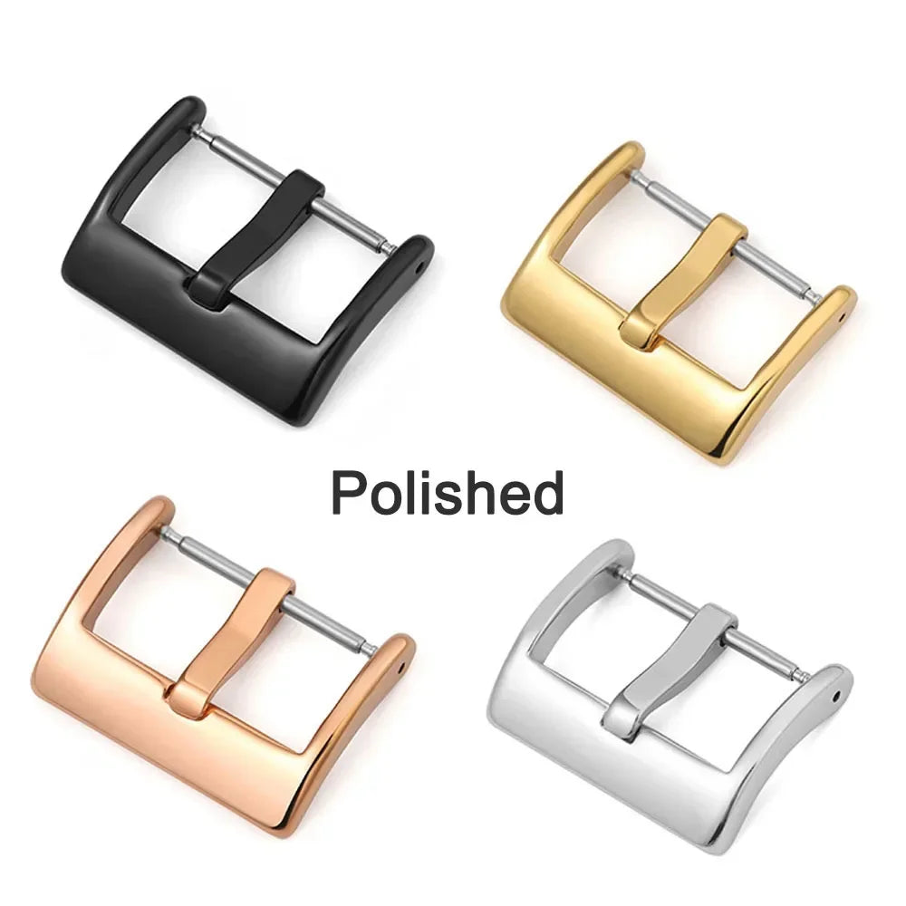 Matte Polished Clasp Watch Band Metal Buckle 16 18 20 22 24mm Silver Black Gold Steel Buckle Strap Solid Square Button for Seiko