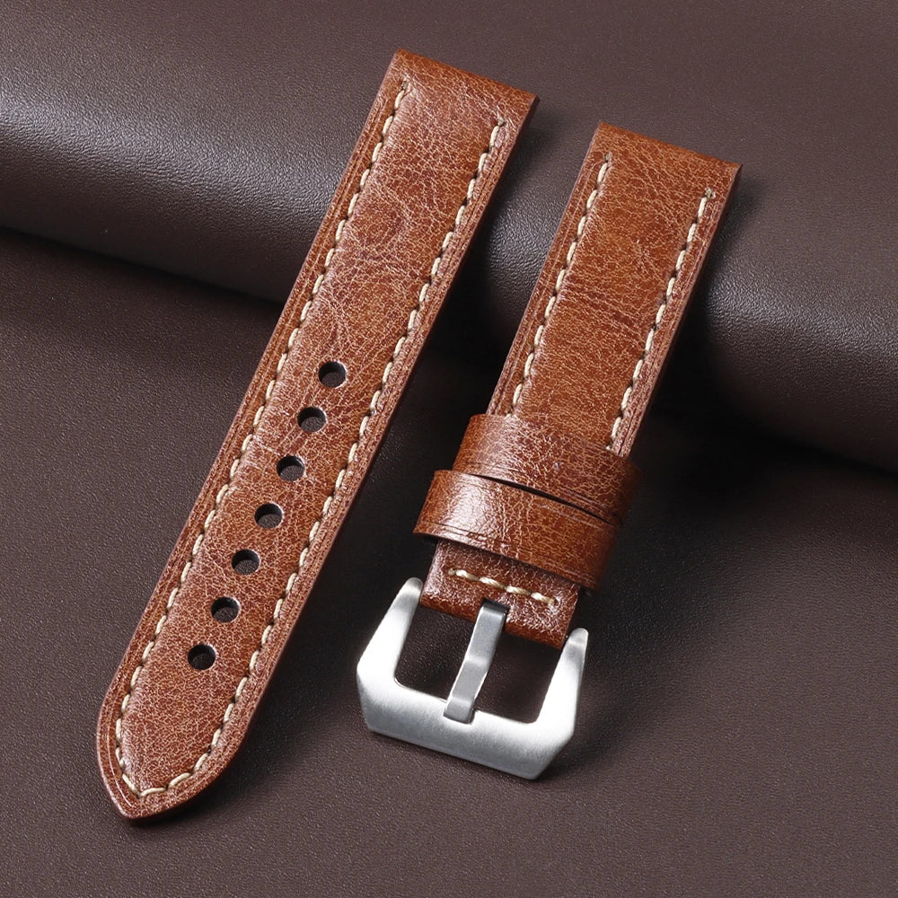 18mm 20mm 22mm 24mm Genuine Leather Watchband for Panerai Sport Wristband Vintage Matte Polished Watch Strap Blue Brown Bracelet