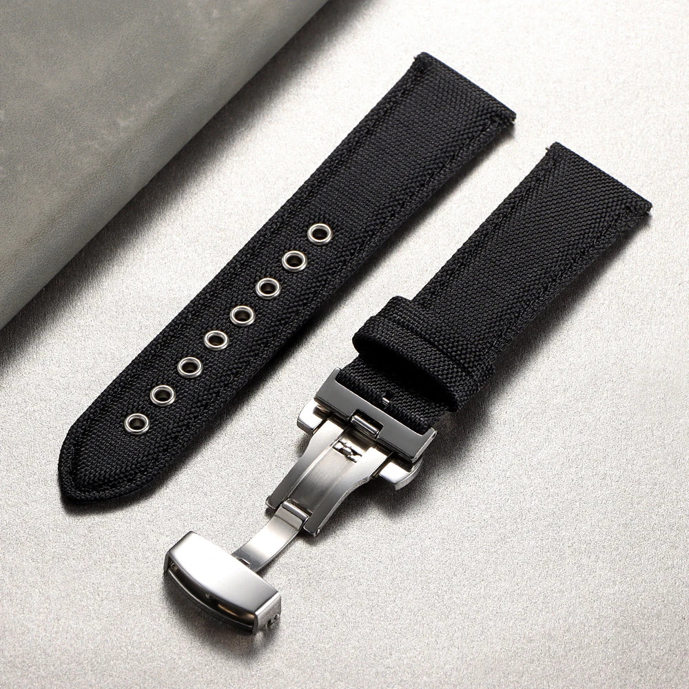 22mm High Quality Waterproof Sailcloth Watch Strap Two-Sided Nylon Cowhide Watchband Quick Release Band Sport Wrist Belt for Men