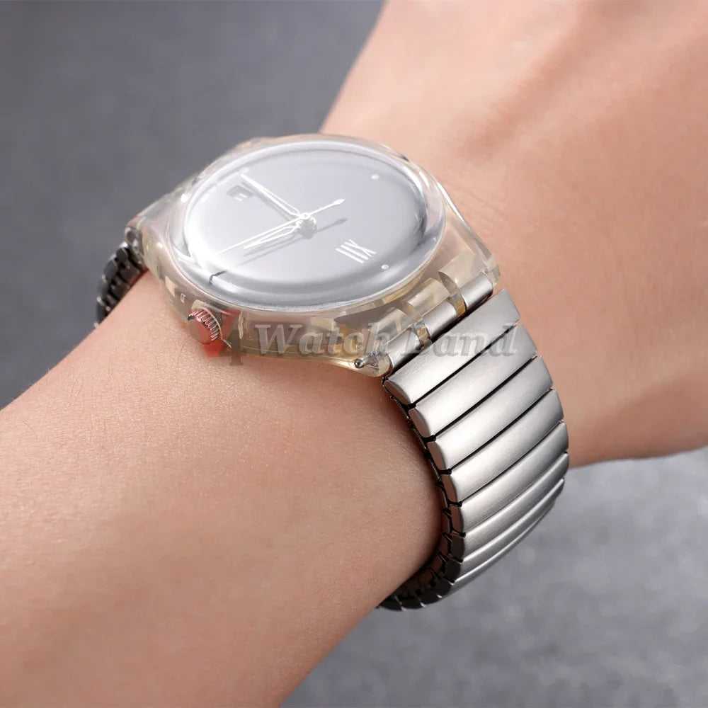 17mm 20mm Elastic Metal Watch Band for Swatch Watch Strap Stretch Expansion Stainless Wrist Strap Men Women Bracelet Accessories