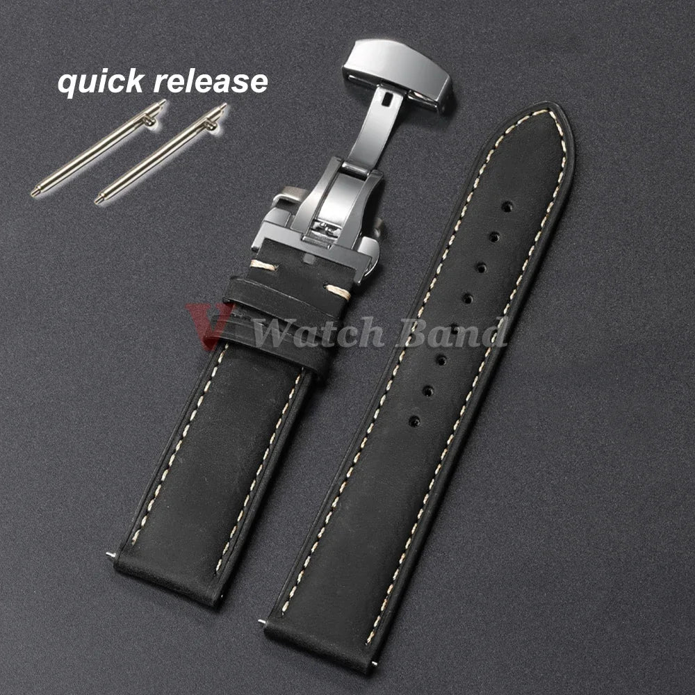 Genuine Calfskin Watchband for Omega Business Watch Band for Seiko 20/22/24mm Butterfly Buckle Stitching Brown Strap 14/16/18mm