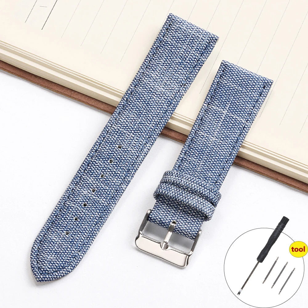10/12/14/16/18/20/22mm Fabric Strap Denim Pattern Watchband Vintage Unisex Watch Band Accessories Soft Stitch Bracelet