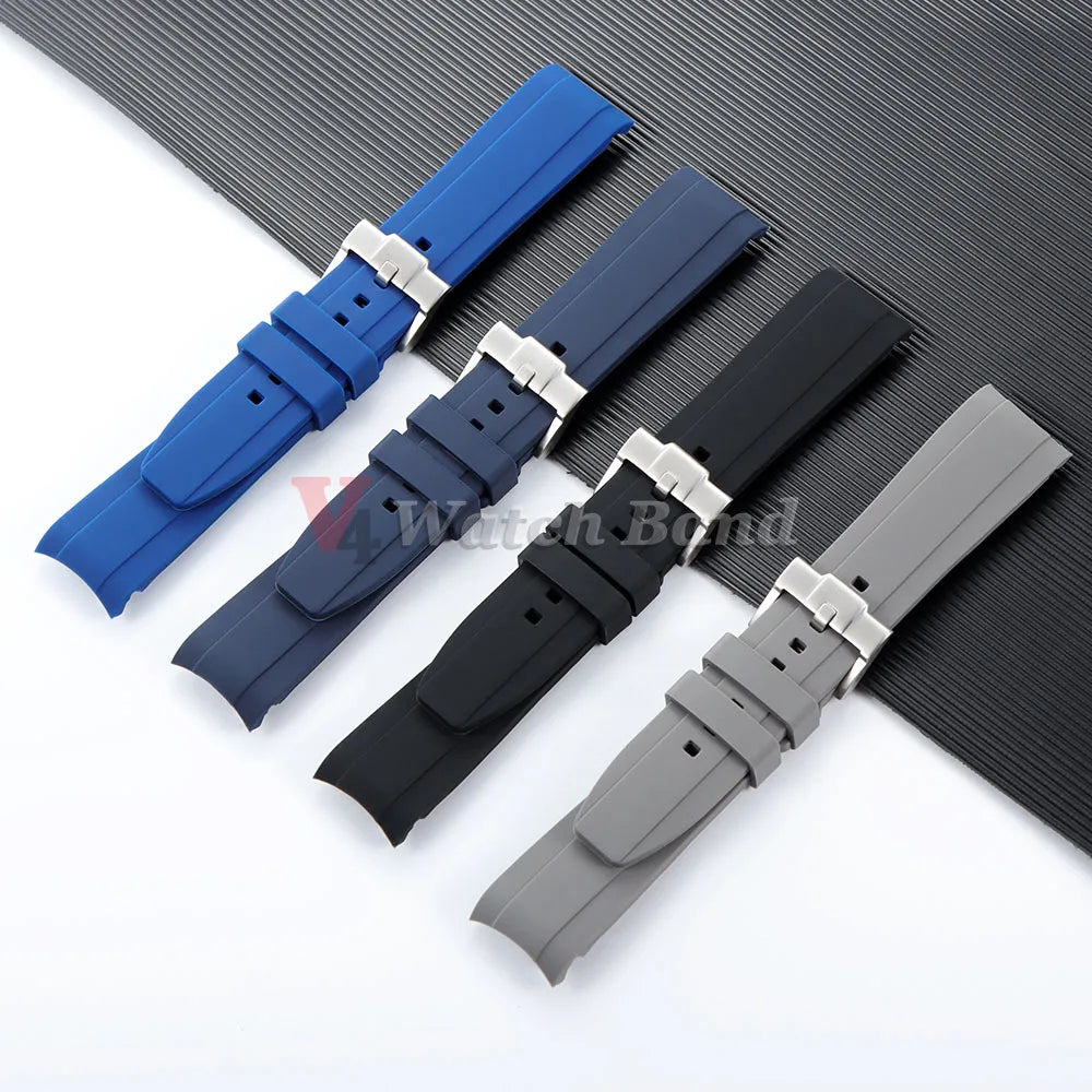 20mm 22mm Curved End Silicone Strap for Rolex for Omega for MoonSwatch Stainless Steel Gold Buckle Rubber Replacement Watch Band