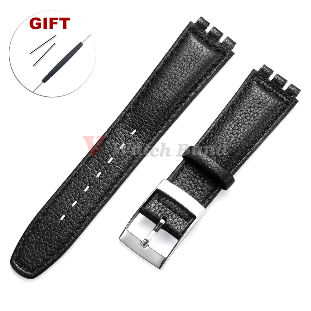For SWATCH Watch Strap 17mm Genuine Cowhide Bracelet Calfskin Watch Band Men Women Waterproof Sport Replacement Watchband