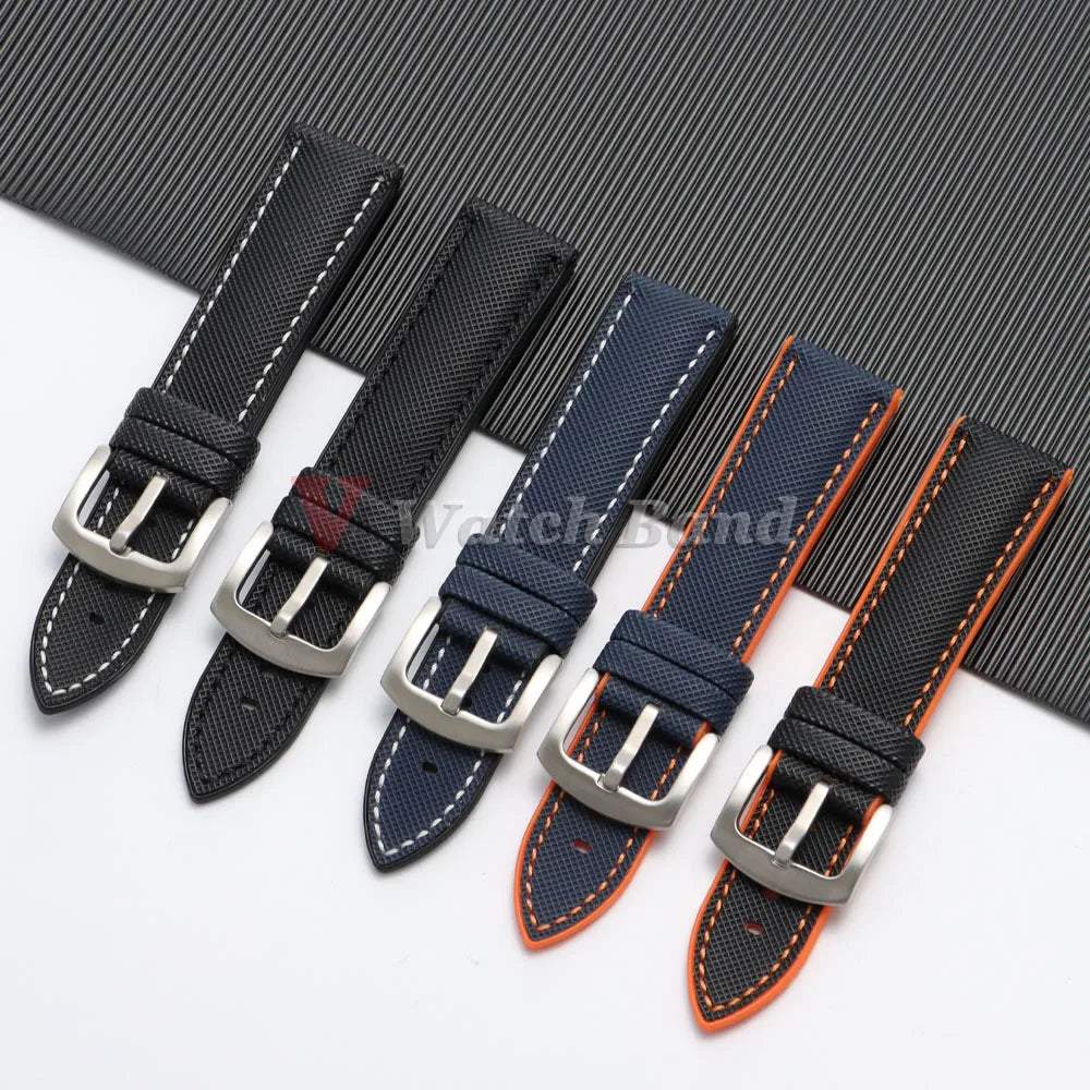 Carbon Fiber Nylon Plaid Silicone Strap 20mm 22mm 24mm for IWC for Casio for Seiko for Omega Rubber Watchband Universal Bracelet