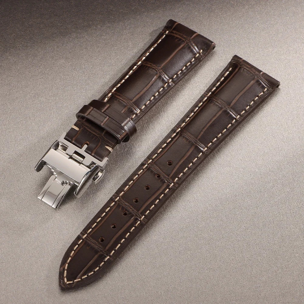 18mm 19mm 20mm 21mm 22mm Cowhide Watch Strap for Longines Replacement Bracelet Universal Metal Butterfly Clasp Wrist Band