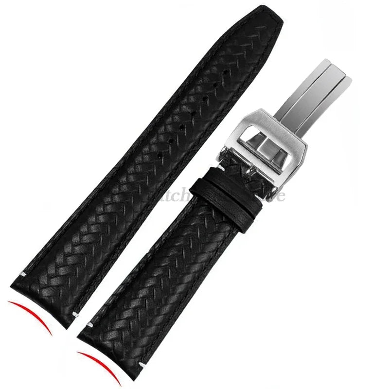 Watch Band for IWC Pilot Series Curved End Woven Leather Watchband for Omega Genuine Cowhide Bracelet 20mm 22mm