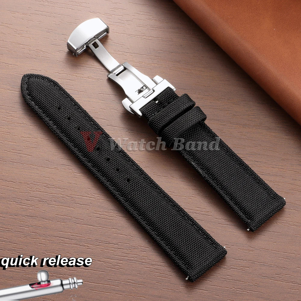 QuickRelease Nylon Watchband for Hamilton Military Sailcloth Watch Strap 20mm 22mm for Omega for Seiko Business Butterfly Buckle