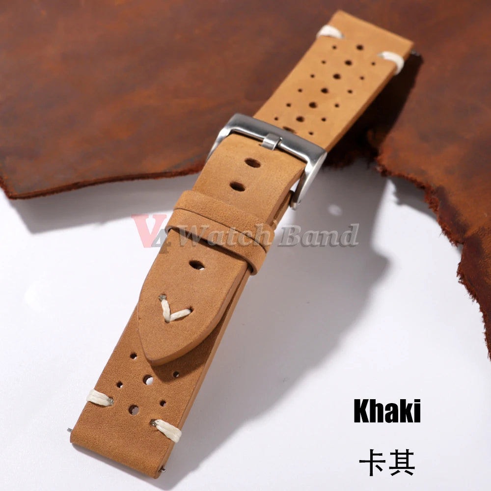 20mm 22mm Universal Genuine Cowhide Watch Band Solid Steel Buckle Vintage Strap for Men Women Breathable Bracelet Belt Accessory