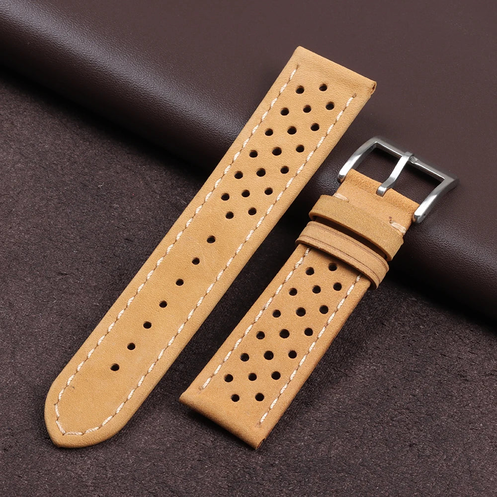 Genuine Cowhide Leather Strap Soft Handcrafted Ventilated Watch Band for Tag Heuer for Seiko for Omega 18mm 20mm 22mm Bracelet