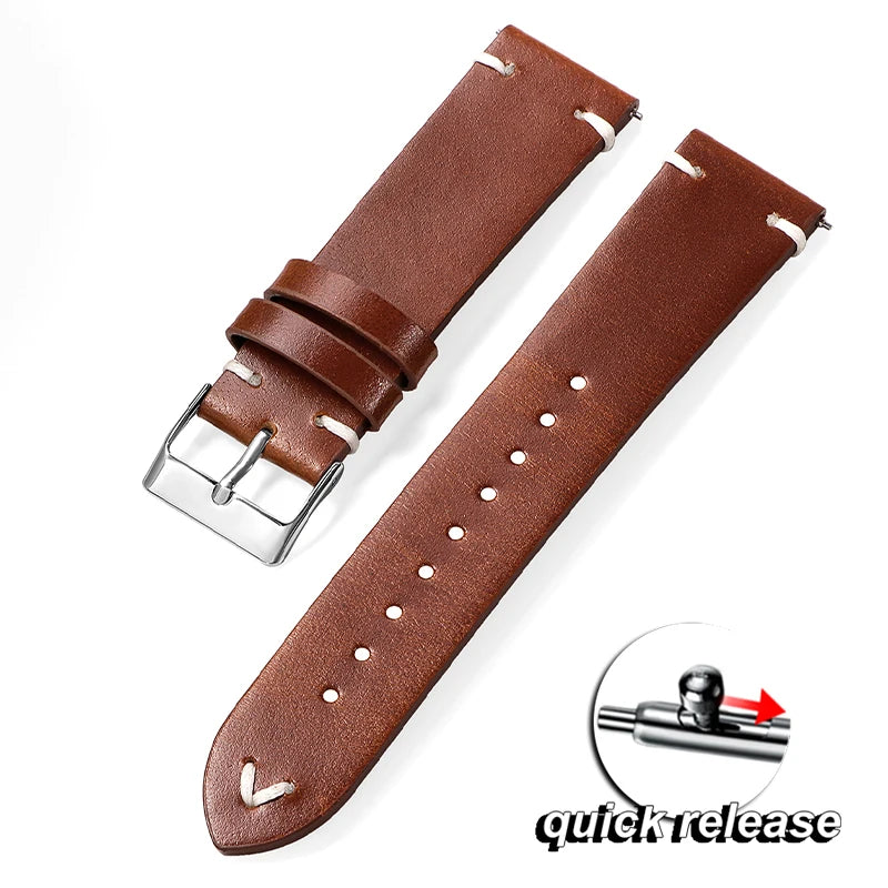 18mm 20mm 22mm Bracelet Quick Release Oil Wax Stitching Cowhide Strap for Omega for Seiko Vintage Leather Watch Band