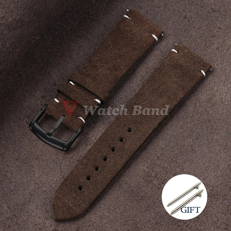 20mm 22mm Quick Release Watch Band Genuine Suede Leather Watch Strap Vintage Brown Grey Watchbands Wristband Men Accessories