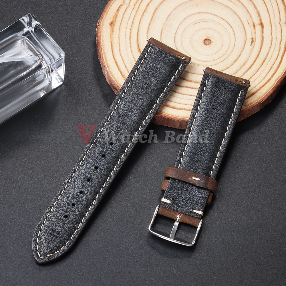 Vintage Matte Strap for Seiko Genuine Leather Watchband 18mm 20mm 22mm for Omega Women Men Sport Wristband Blue Brown Bracelet