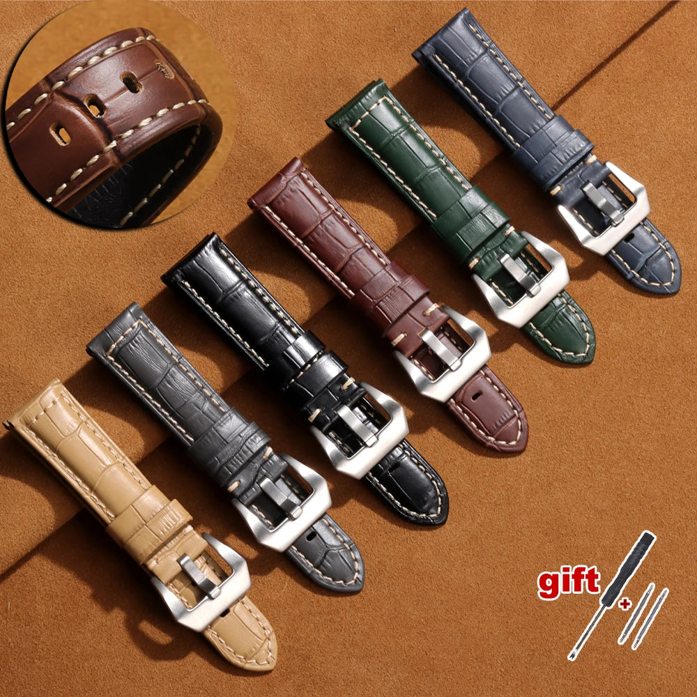 Genuine Leather Watch Band Bracelet 20mm 22mm 24mm 26mm for Panerai Cowhide Vintage Watchband for Samsung Galaxy Watch 3 4 Strap