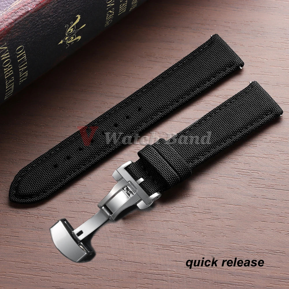 Quick Release Nylon Watchband Sailcloth Watch Strap 20mm 22mm for Omega for Seiko Business Butterfly Buckle for Tudor Men Women