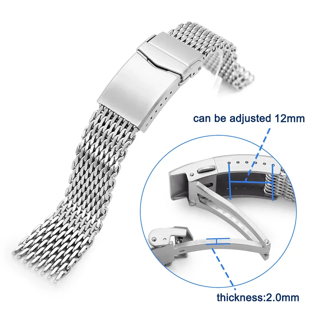 Luxury Milanese Loop 4.5mm Shark Mesh Strap for Casio MDV106 Watch Band for Seiko SKX007 Solid Buckle Watchband men Accessories