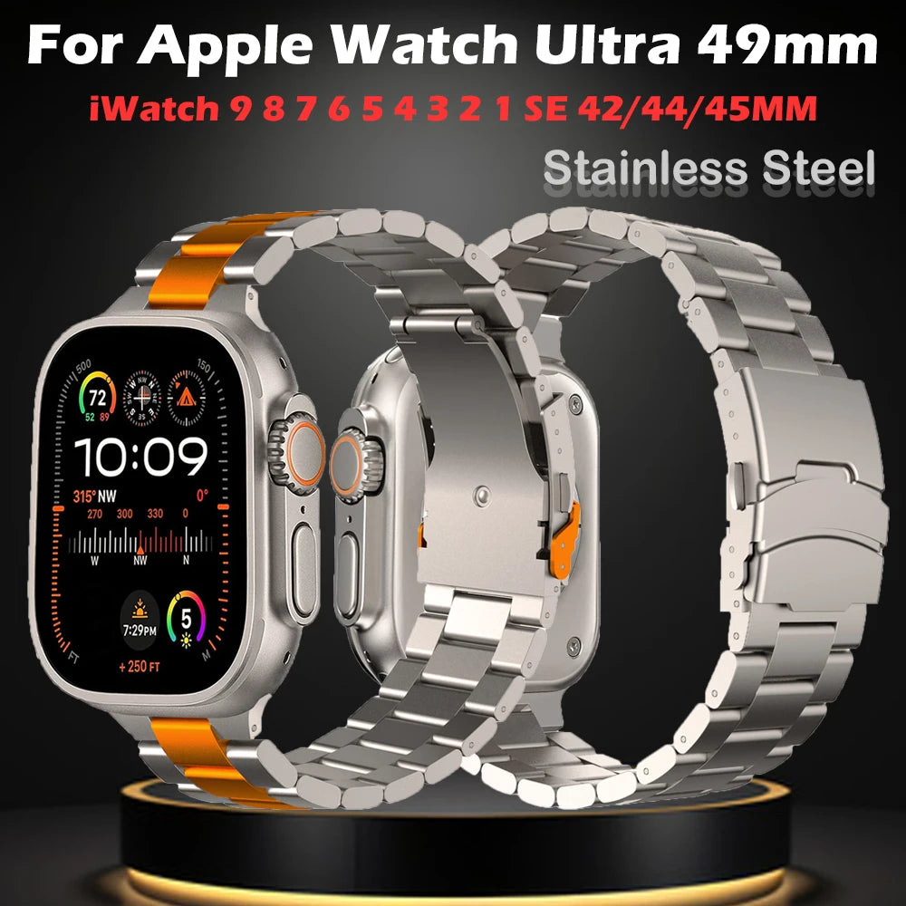 Stainless Steel Band For Apple Watch Ultra 49mm Men Business Bracelet For iWatch 10 9 8 SE Ultra 42 45 44 46mm Watchband Correa