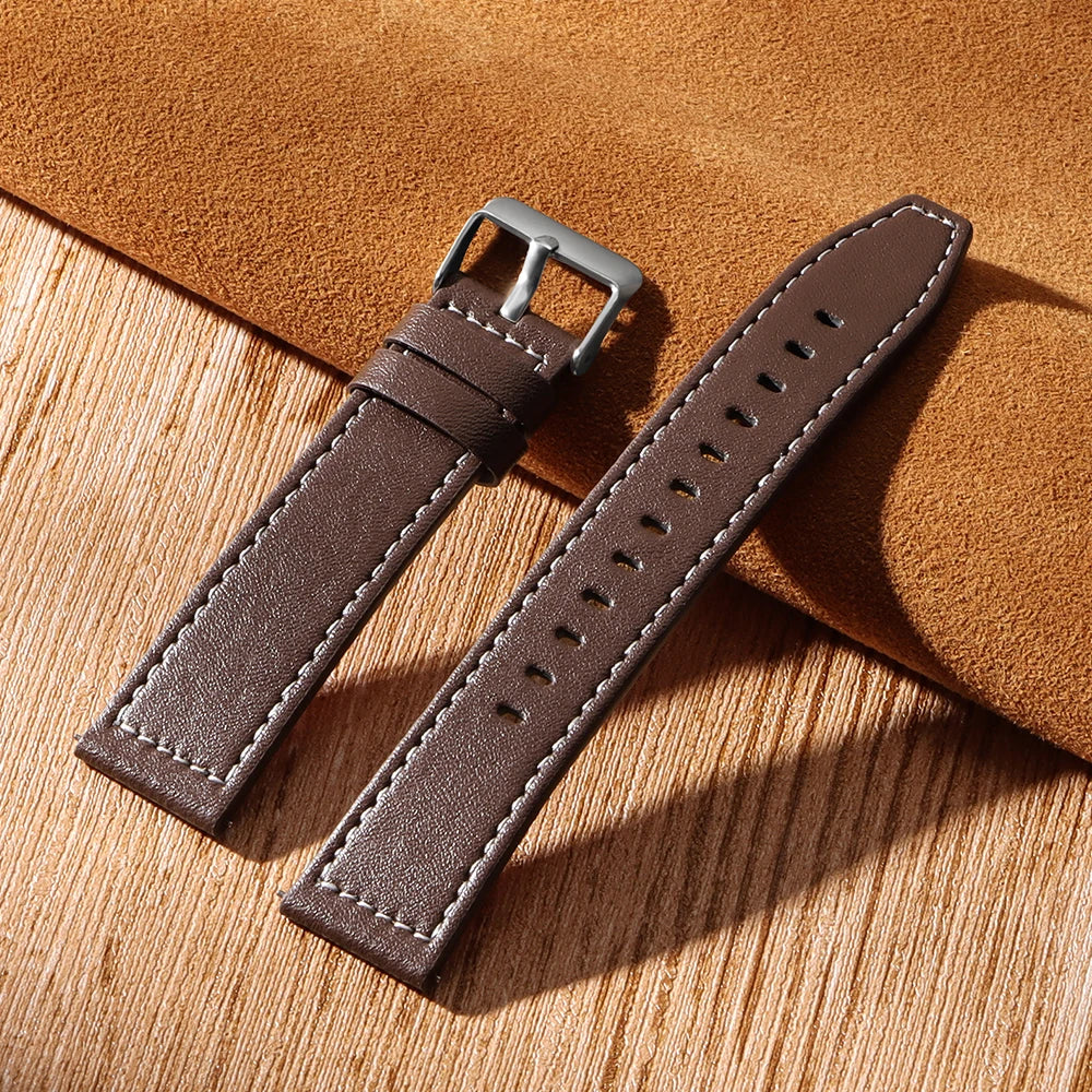 20mm 22mm Leather Strap for Samsung Galaxy Watch 7/6/5/4 40 44mm Gear Band Vintage Bracelet for Xiaomi Redmi Watch 3 Lite/Active