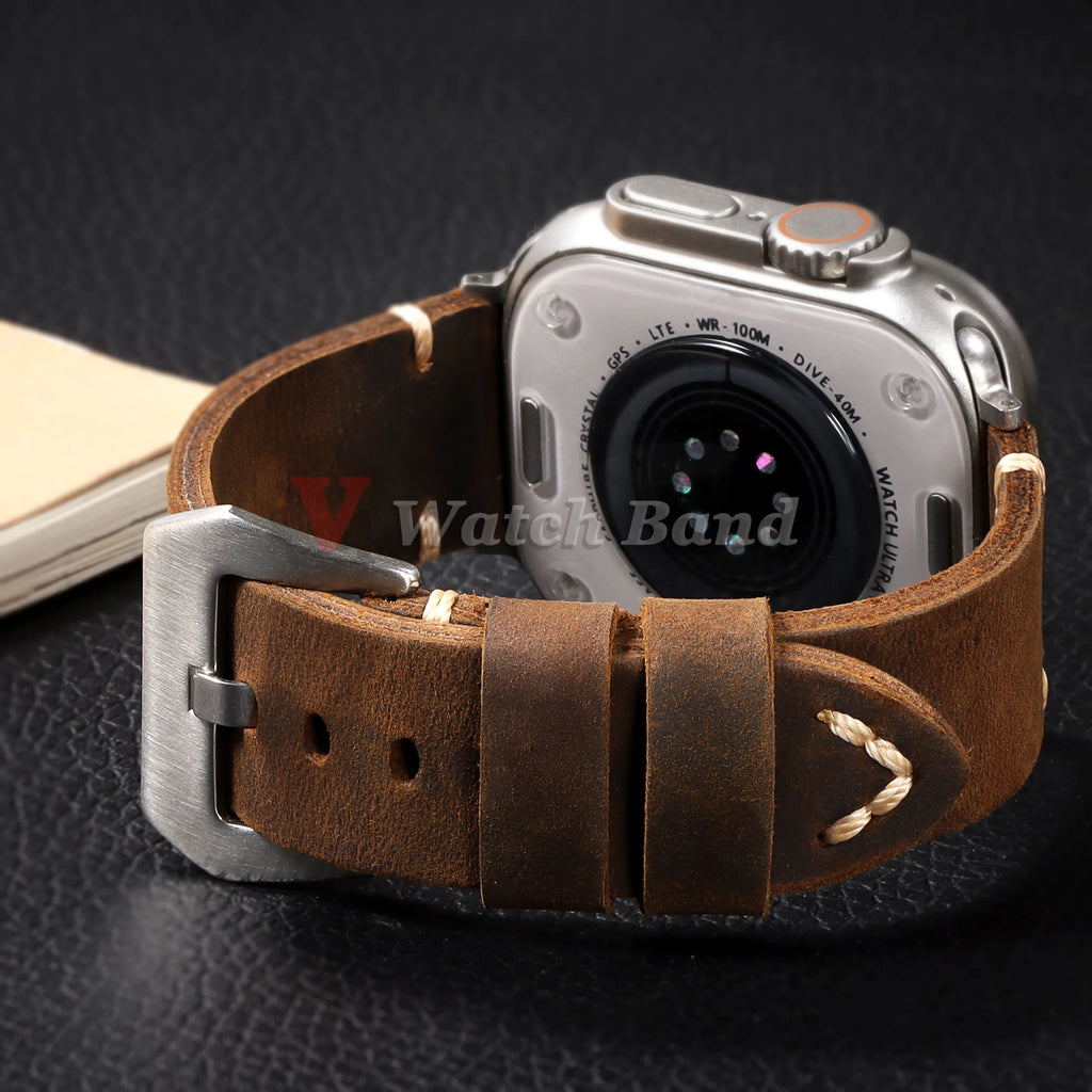 Durable Retro Leather Strap for Apple Watch Band 44mm 49mm 45mm 46mm 42mm 40mm 41mm Bracelet IWatch Series Ultra 10-9-8-7-6-5-SE