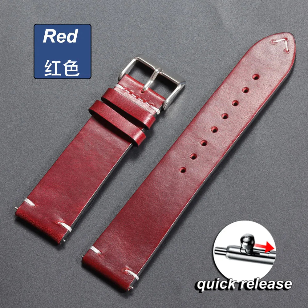 18mm 20mm 22mm 19mm 21mm 24mm Vintage Oil Wax Leather Watchband Wristband Stitching Cowhide Strap for Omega for Seiko Watch Band