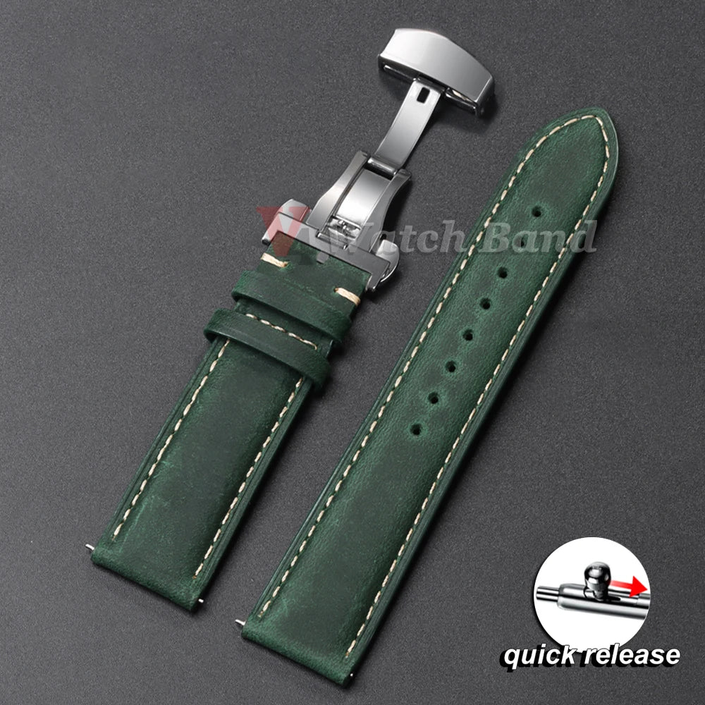Genuine Calfskin Leather Watchband for Omega Business Watch Band for Seiko 22mm 20mm 18mm Butterfly Buckle Stitching Brown Strap