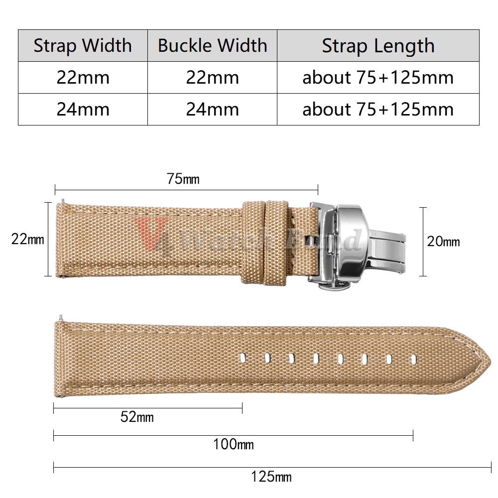 Sailcloth Watch Strap 20mm 22mm Nylon Bracelet for Omega for Seiko Business Men Women Butterfly Buckle Quick Release Watchband