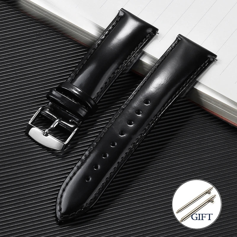 Polished Cowhide Strap for Omega 20mm 22mm Stitching Wrist Bracelet for Seiko Polish Vintage Watch Band for Citizen