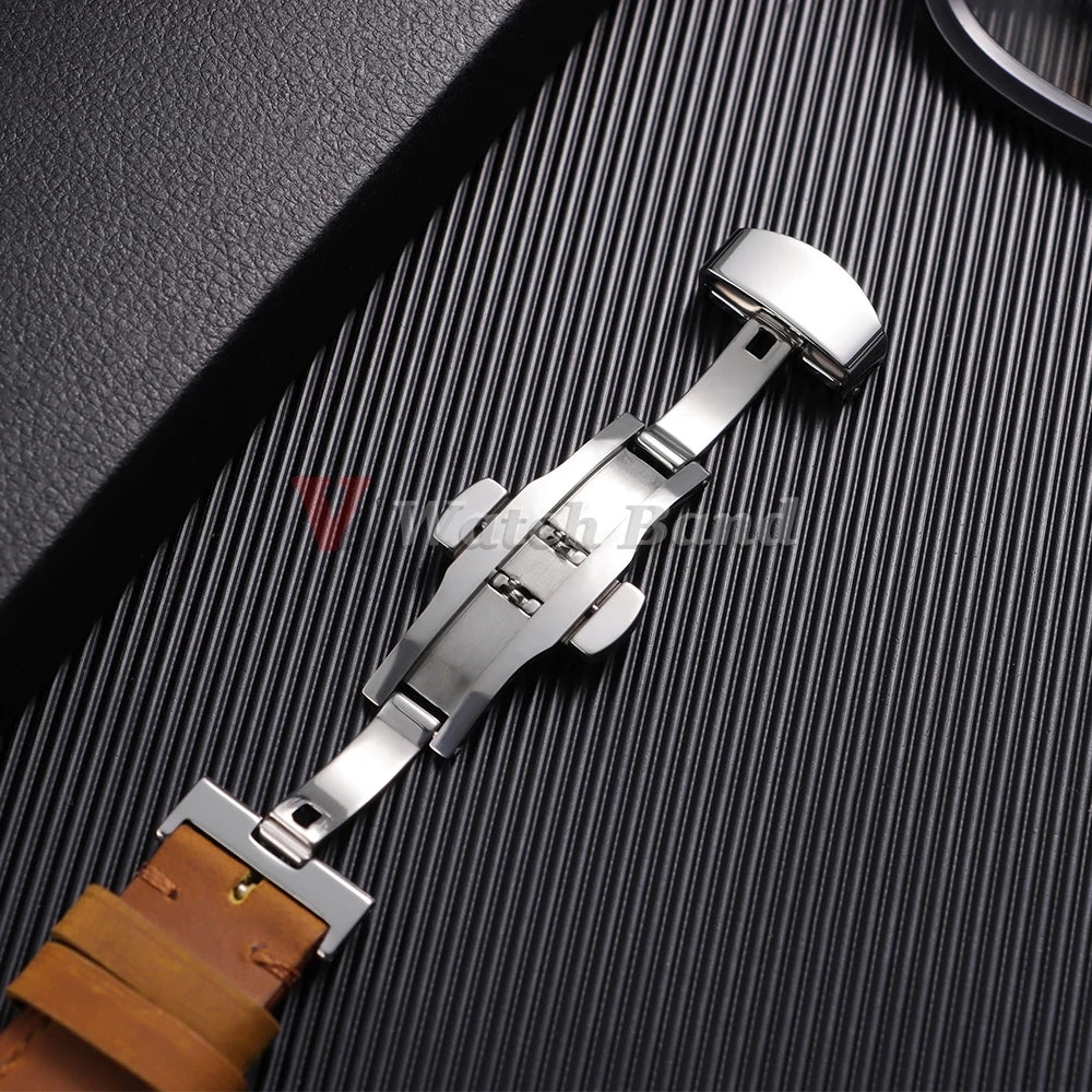 19mm 21mm Genuine Calfskin Leather Watchband for Omega Business Belt for Seiko 18/20/22/24mm Butterfly Buckle Brown Watch Straps