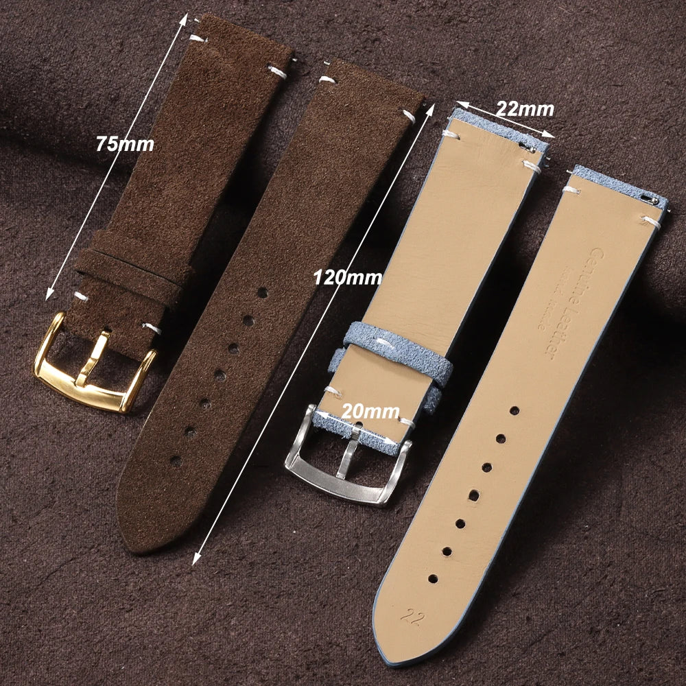 20mm 22mm Quick Release Watch Band Genuine Suede Leather Watch Strap Vintage Brown Grey Watchbands Wristband Men Accessories